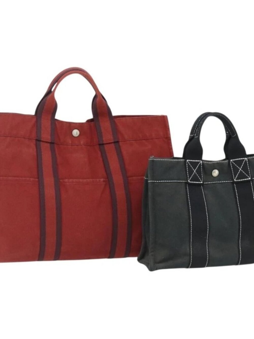 HERMES Fourre Tout Hand Bag Cotton 2 Set Red Green Auth BA12496